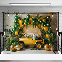 Aperturee - Green Gold Balloons Plant Car Cake Smash Backdrop