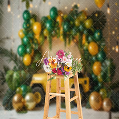 Aperturee - Green Gold Balloons Plant Car Cake Smash Backdrop