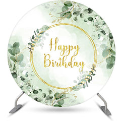 Aperturee - Green Gold Glitter Greenery Round Birthday Backdrop