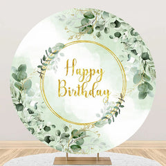 Aperturee - Green Gold Glitter Greenery Round Birthday Backdrop