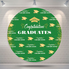 Aperturee Green Gold Glitter Round Congrats Grad Backdrop