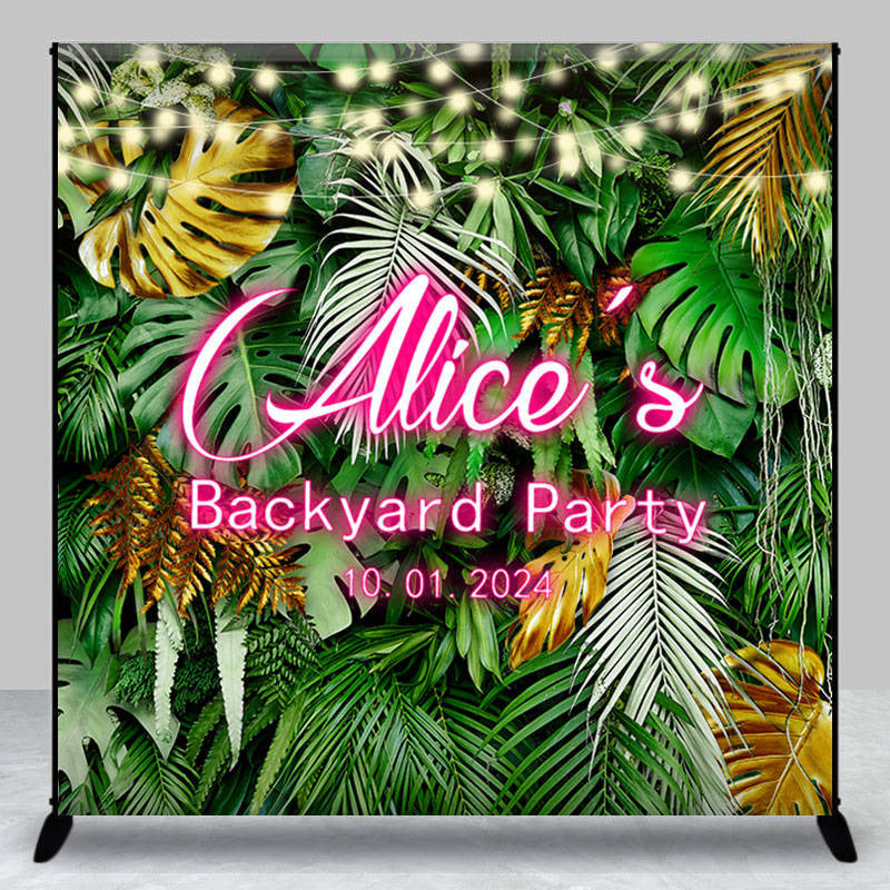 Aperturee - Green Gold Leaf Light Custom Backyard Party Backdrop