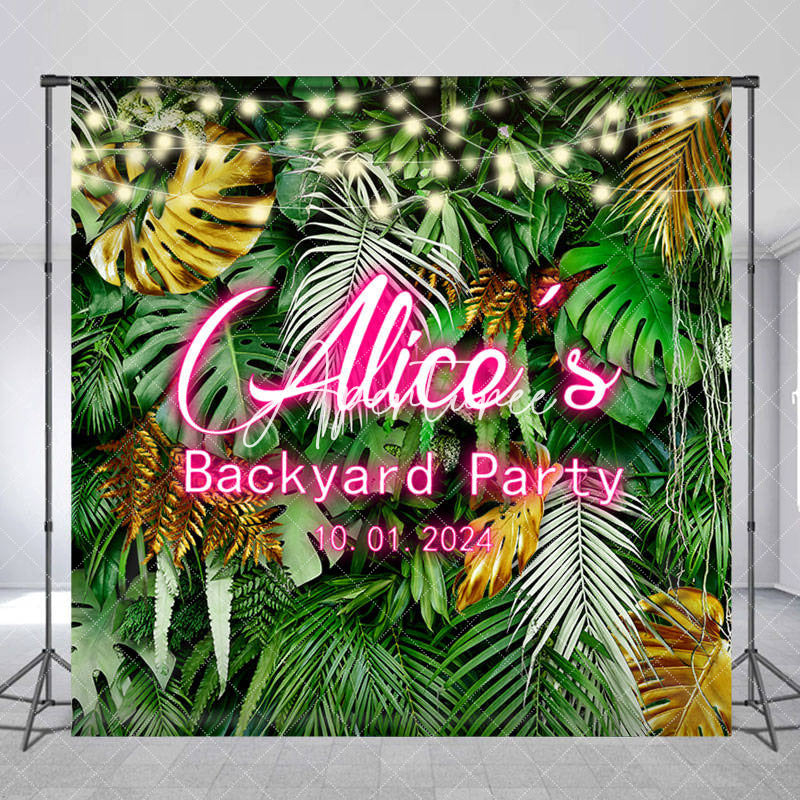 Aperturee - Green Gold Leaf Light Custom Backyard Party Backdrop