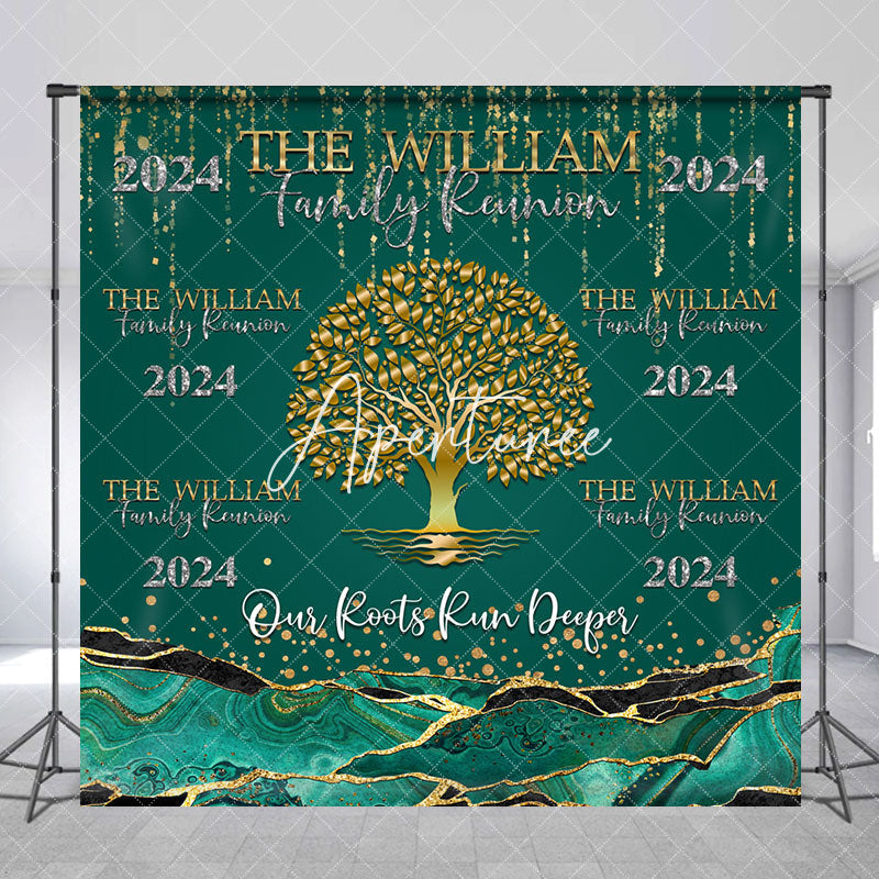 Aperturee - Green Gold Marble Custom 2024 Family Reunion Backdrop