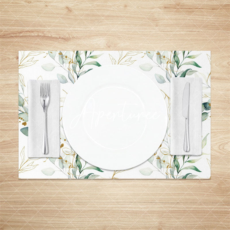 Aperturee - Green Golden Leaf Seamless Faded Set Of 4 Placemats