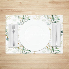 Aperturee - Green Golden Leaf Seamless Faded Set Of 4 Placemats