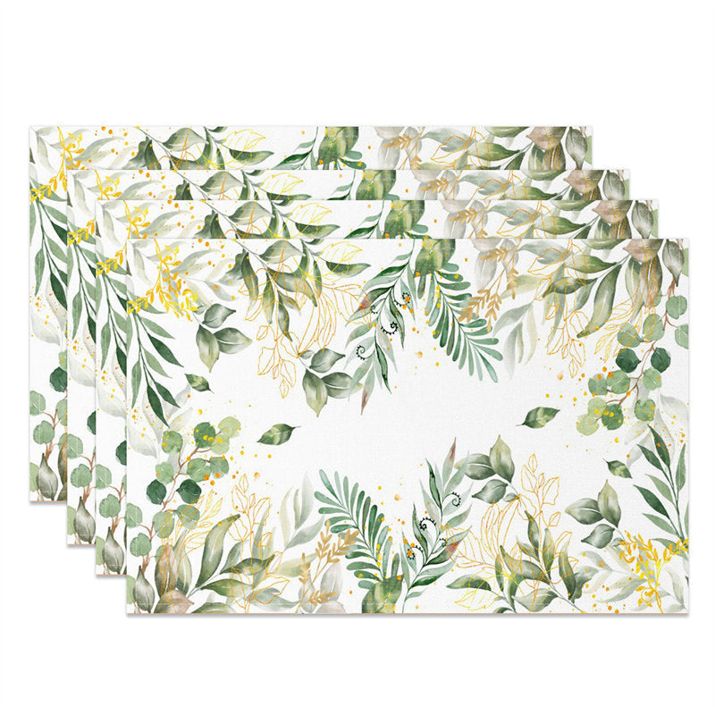 Aperturee - Green Golden Leaves Dots Faded Set Of 4 Placemats