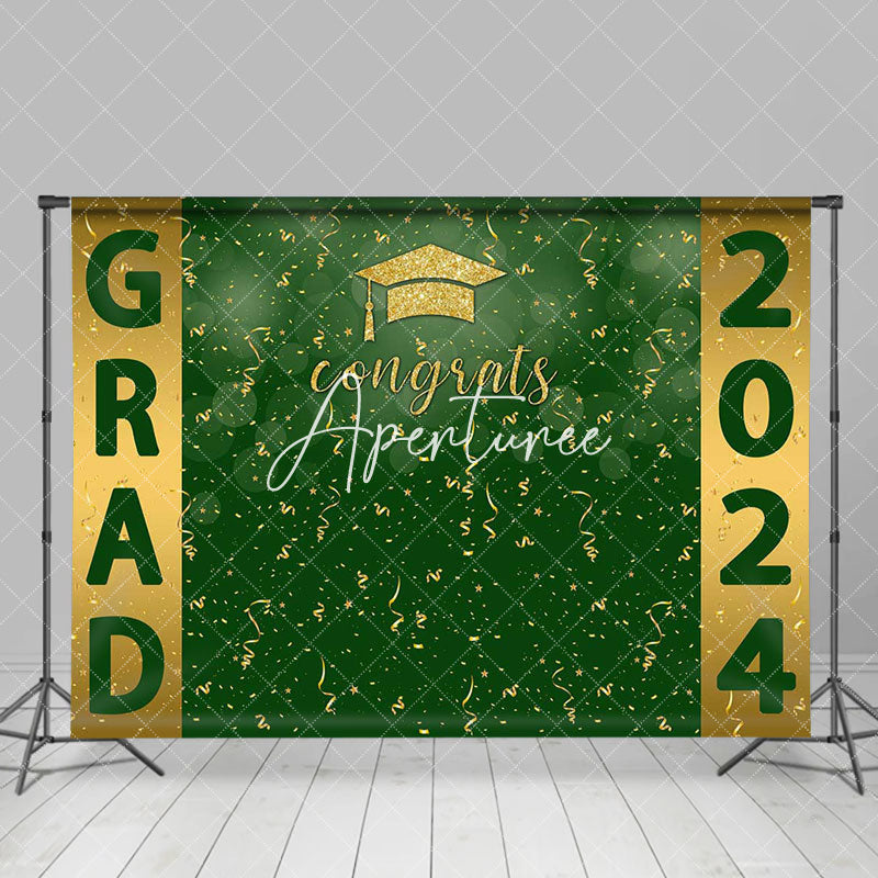 Aperturee - Green Golden Ribbon Hat 2024 Graduation Backdrop