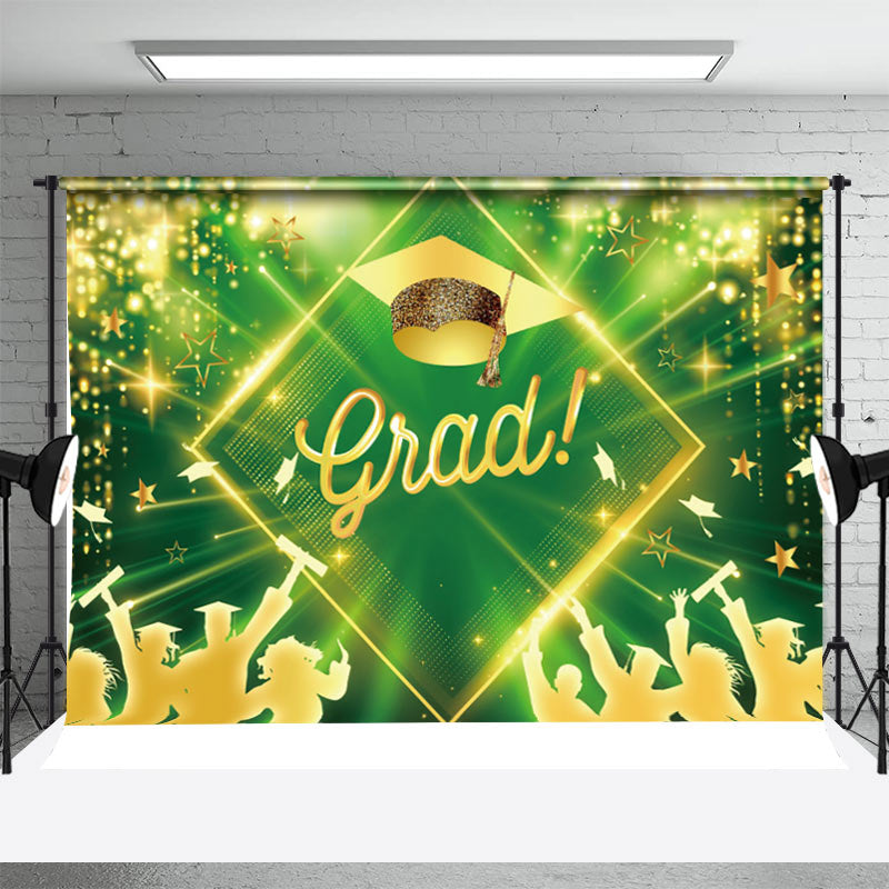 Aperturee - Green Golden Star Student Bokeh Graduation Backdrop