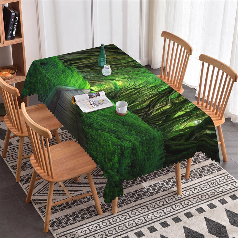 Aperturee - Green Grass Forest Wood Road Rectangle Tablecloth