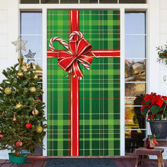 Aperturee - Green Grid Gift Box Bowknot Christmas Door Cover