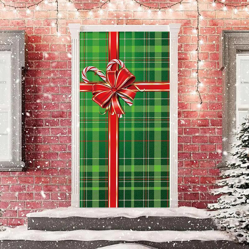 Aperturee - Green Grid Gift Box Bowknot Christmas Door Cover