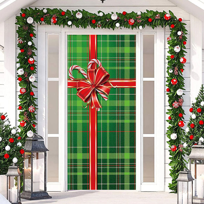 Aperturee - Green Grid Gift Box Bowknot Christmas Door Cover