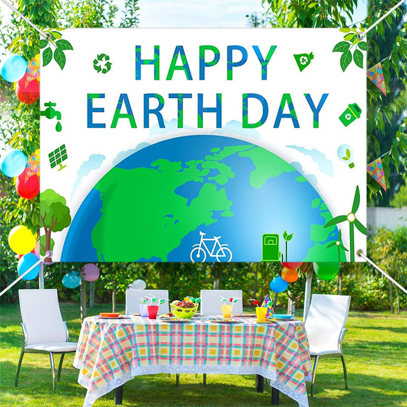 Aperturee - Green Happy Earth Day Backdrop for Event Decor