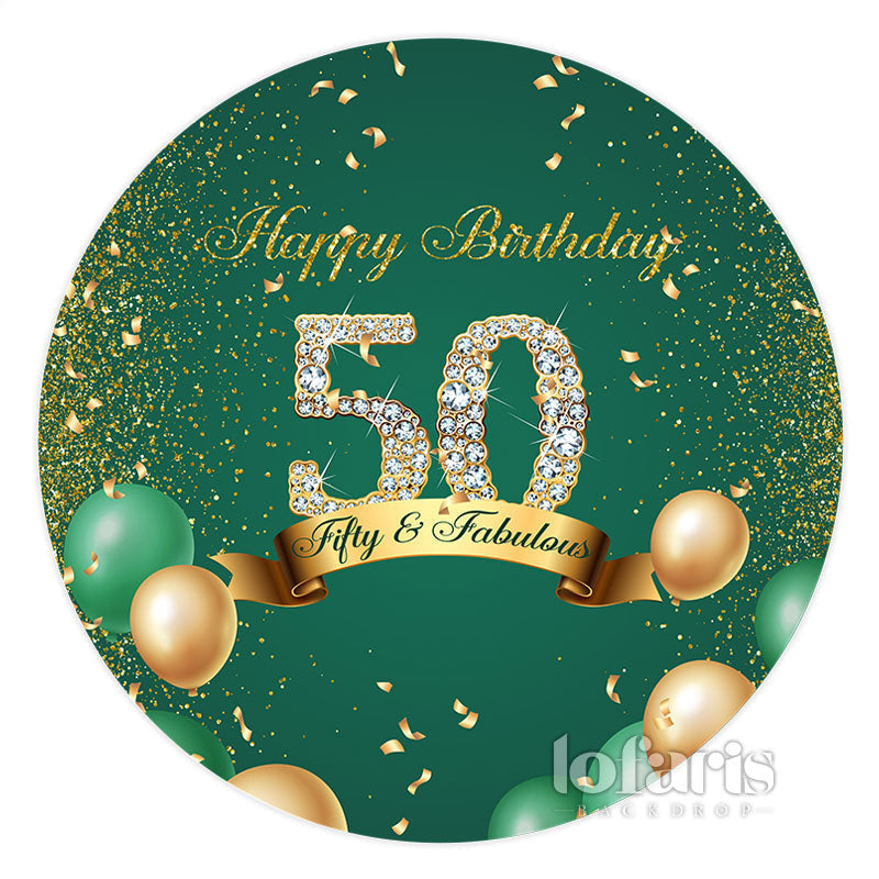 Aperturee Green Happy Fifty And Fabulous Round Birthday Backdrop