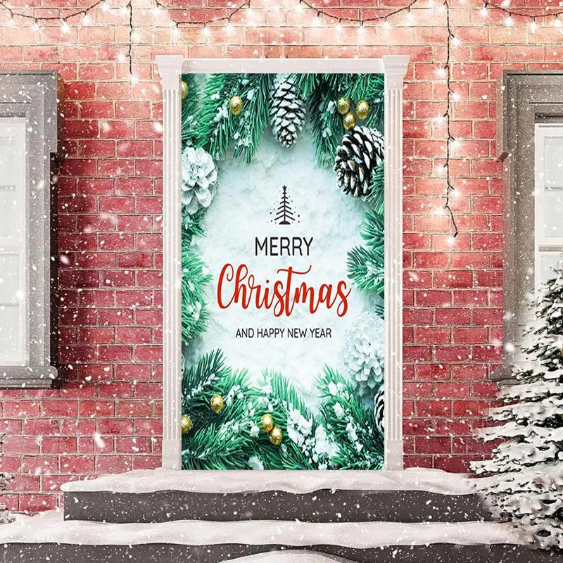 Aperturee - Green Happy New Year Merry Christmas Door Cover