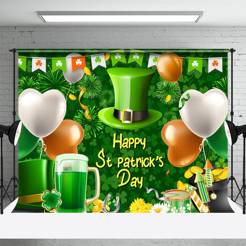 Aperturee - Green Hat Clover Balloon St Patricks Day Backdrop