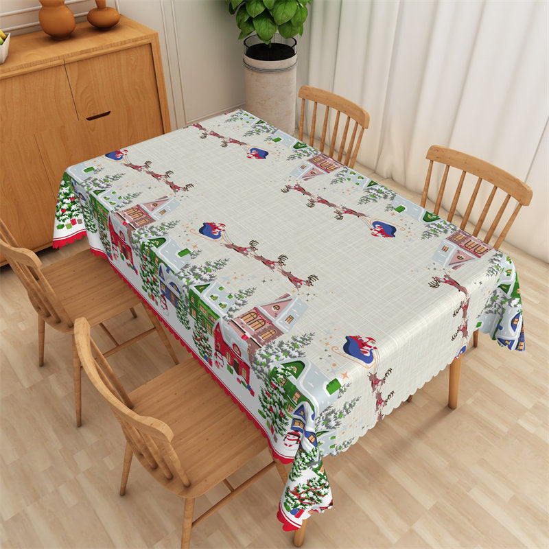 Aperturee - Green House Christmas Santa Beige Tablecloth For Dining