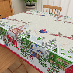 Aperturee - Green House Christmas Santa Beige Tablecloth For Dining