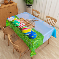 Aperturee - Green Lawn Blue Sky Rabbit Eggs Easter Tablecloth