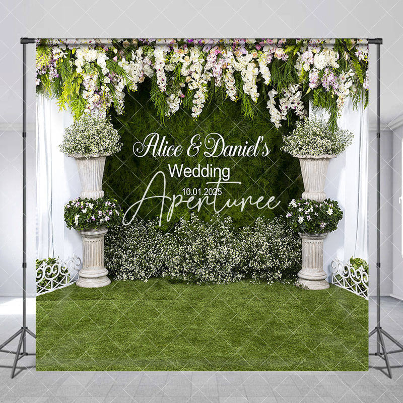 Aperturee - Green Lawn Floral Custom Backdrop For Wedding Party