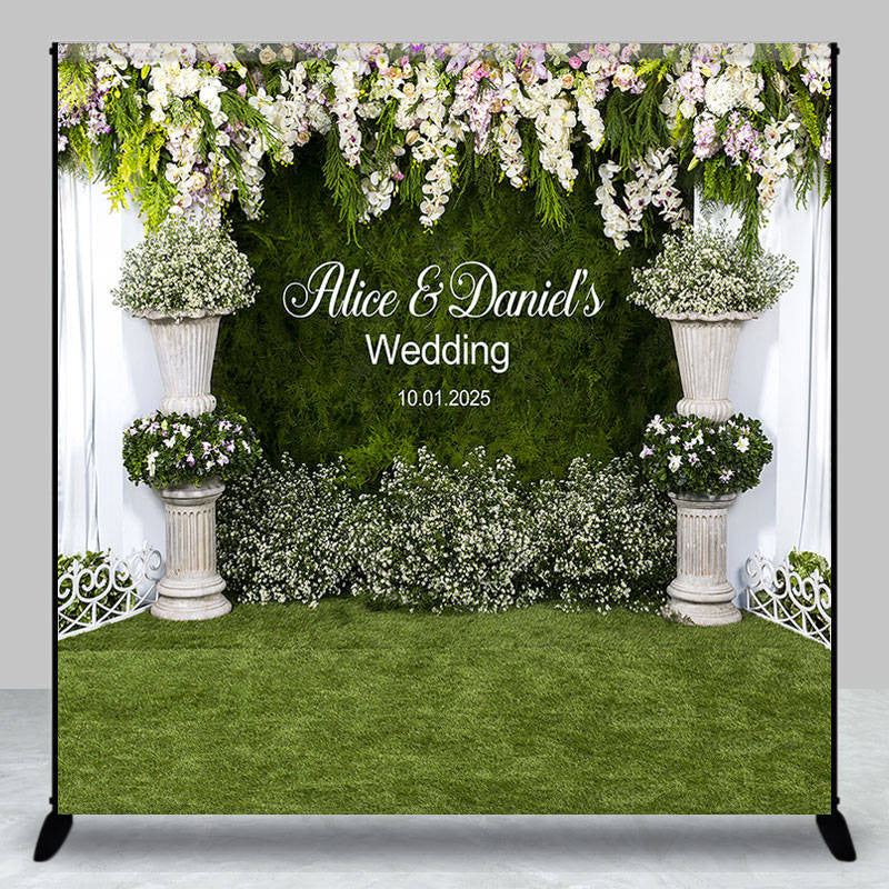 Aperturee - Green Lawn Floral Custom Backdrop For Wedding Party