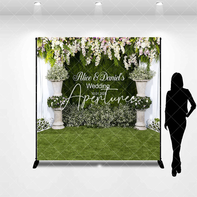 Aperturee - Green Lawn Floral Custom Backdrop For Wedding Party