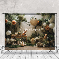 Aperturee - Green Leaf Animals Balloon Birthday Photo Backdrop