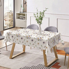 Aperturee - Green Leaf Blue Floral Spring Rectangle Tablecloth