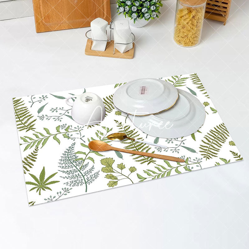 Aperturee - Green Leaf Pattern Spring Dining Set Of 4 Placemats