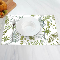 Aperturee - Green Leaf Pattern Spring Dining Set Of 4 Placemats