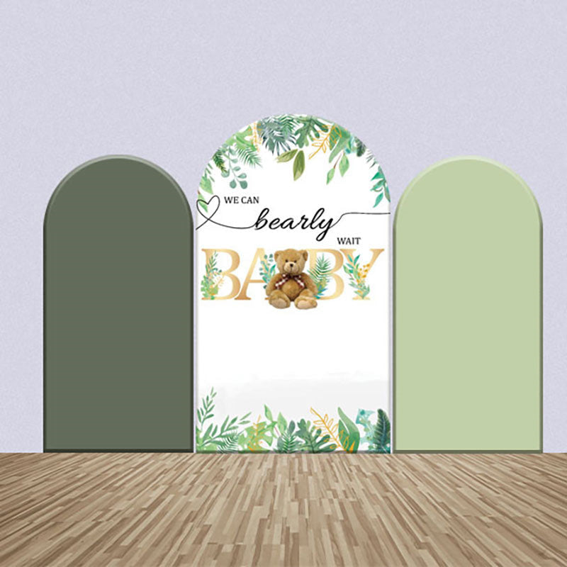 Aperturee - Green Leaf Teddy Bear Baby Shower Arch Backdrop Kit