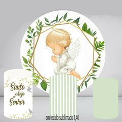 Aperturee Green Leaves And Angle Round White Baby Shower Backdrop Kit