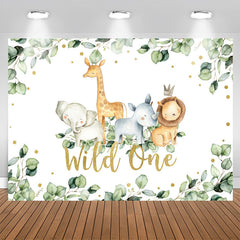 Aperturee - Green Leaves And Animals Wild One Birthday Backdrop