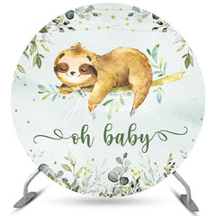 Aperturee Green Leaves And Cute Sloth Round Baby Shower Backdrop