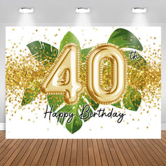 Aperturee - Green Leaves And Gold Glitter 40th Birthday Backdrop