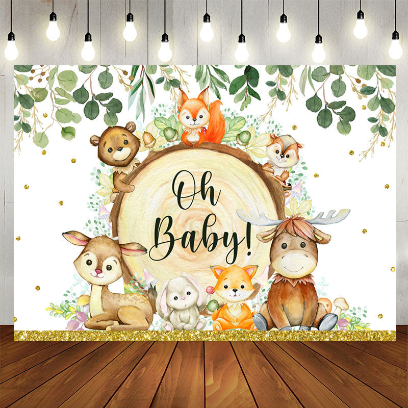 Aperturee - Green Leaves And Little Animals Baby Shower Backdrop