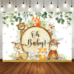 Aperturee - Green Leaves And Little Animals Baby Shower Backdrop