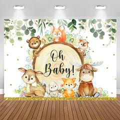 Aperturee - Green Leaves And Little Animals Baby Shower Backdrop