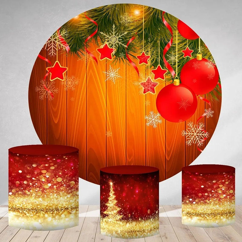 Aperturee Green Leaves And Red Ball Round Christmas Backdrop Kit