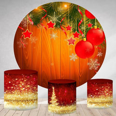 Aperturee Green Leaves And Red Ball Round Christmas Backdrop Kit