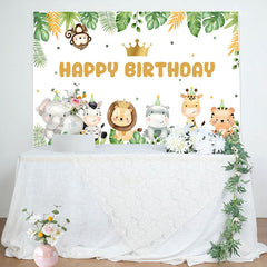 Aperturee - Green Leaves Animals Crown Dot Birthday Backdrop