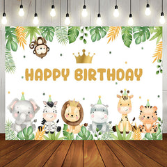 Aperturee - Green Leaves Animals Crown Dot Birthday Backdrop