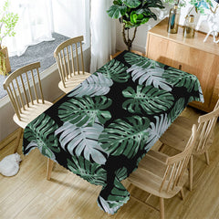 Aperturee - Green Leaves Black Print Spring Rectangle Tablecloth