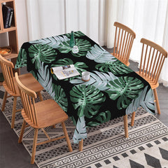 Aperturee - Green Leaves Black Print Spring Rectangle Tablecloth