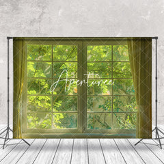 Aperturee - Green Leaves Curtain Window Spring Photo Backdrop