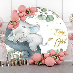 Aperturee - Green Leaves Elephant Round Baby Shower Backdrop