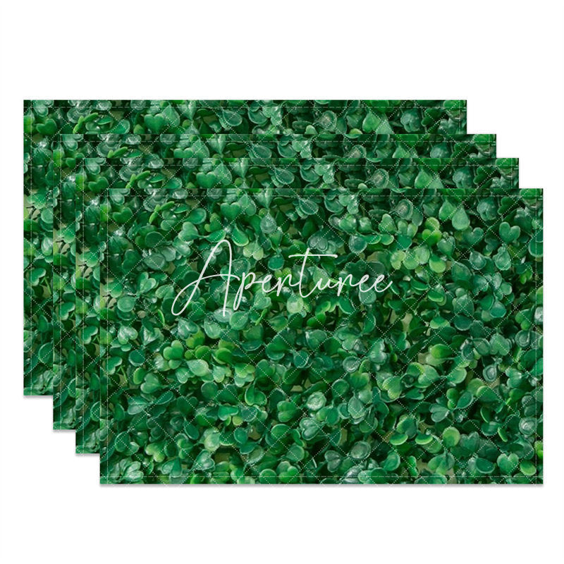 Aperturee - Green Leaves Fabric Spring Dining Set Of 4 Placemats