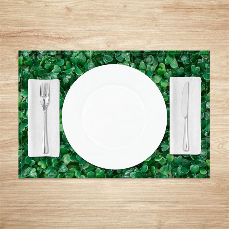 Aperturee - Green Leaves Fabric Spring Dining Set Of 4 Placemats