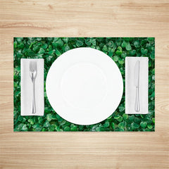 Aperturee - Green Leaves Fabric Spring Dining Set Of 4 Placemats